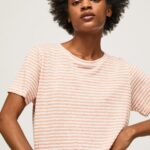 Peach Striped Print T-Shirt Pepe Jeans L20F2F386 Women