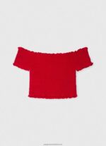 Red Short-Sleeved Gathered Top Pepe Jeans L20F2F1424 Girl - Image 2