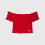 Red Short-Sleeved Gathered Top Pepe Jeans L20F2F1424 Girl