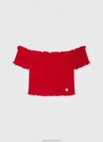 Red Short-Sleeved Gathered Top Pepe Jeans L20F2F1424 Girl
