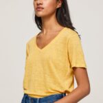 Shine Linen V-Neck T-Shirt Pepe Jeans L20F2F453 Women