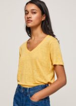 Shine Linen V-Neck T-Shirt Pepe Jeans L20F2F453 Women