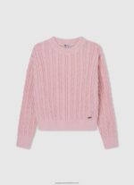 Soft Pink Rounded Collar Braided Jersey Pepe Jeans L20F2F1407 Girl