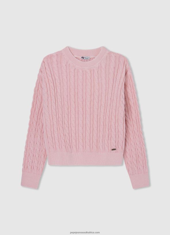 soft_pink_rounded_collar_braided_jersey_pepe_jeans_l20f2f1407_girl.jpg Soft Pink Rounded Collar Braided Jersey Pepe Jeans L20F2F1407 Girl - Image 1
