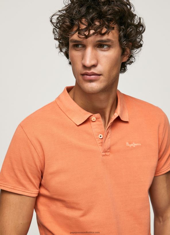 Squash Orange Embroidered Logo Pique Polo Shirt Pepe Jeans L20F2F1095 Men - Image 1