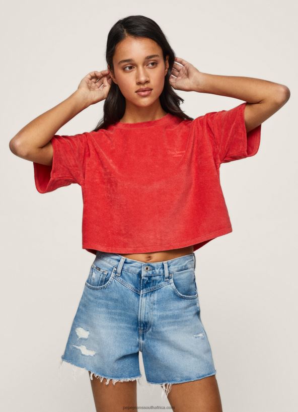 studio_red_cropped_fit_velvet_t_shirt_pepe_jeans_l20f2f460_women.jpg Studio Red Cropped Fit Velvet T-Shirt Pepe Jeans L20F2F460 Women - Image 1