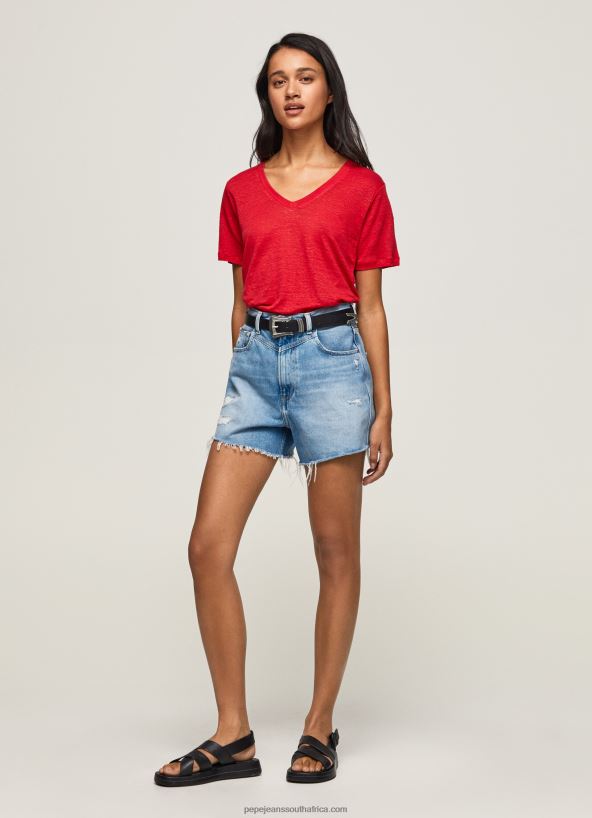 Studio Red Linen V-Neck T-Shirt Pepe Jeans L20F2F465 Women - Image 2