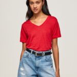 Studio Red Linen V-Neck T-Shirt Pepe Jeans L20F2F465 Women