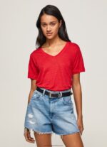 Studio Red Linen V-Neck T-Shirt Pepe Jeans L20F2F465 Women