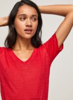 Studio Red Linen V-Neck T-Shirt Pepe Jeans L20F2F465 Women - Image 3