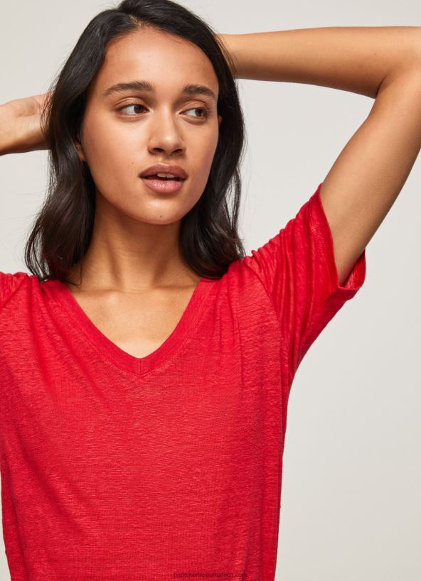 Studio Red Linen V-Neck T-Shirt Pepe Jeans L20F2F465 Women - Image 3