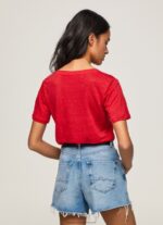 Studio Red Linen V-Neck T-Shirt Pepe Jeans L20F2F465 Women - Image 4