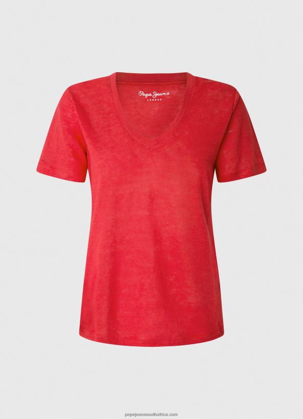 Studio Red Linen V-Neck T-Shirt Pepe Jeans L20F2F465 Women - Image 5
