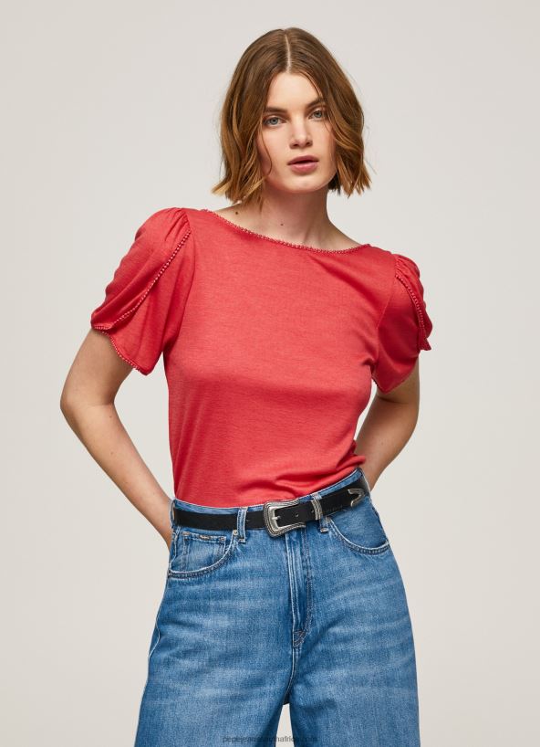 Studio Red Marbled Boat Collar T-Shirt Pepe Jeans L20F2F435 Women - Image 2