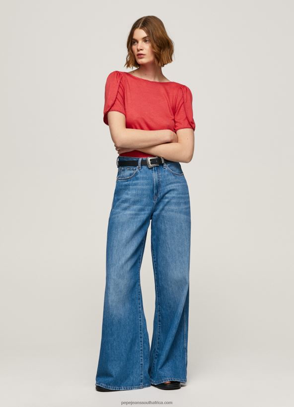 Studio Red Marbled Boat Collar T-Shirt Pepe Jeans L20F2F435 Women - Image 3