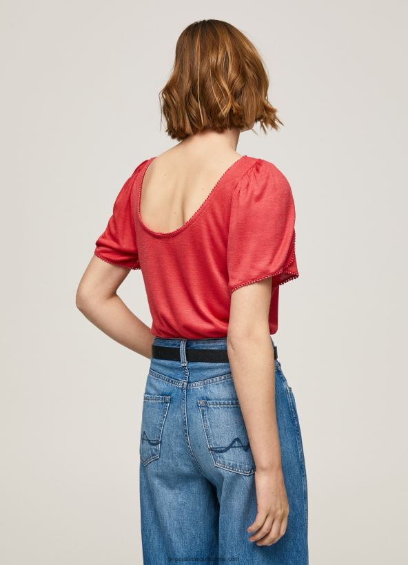 Studio Red Marbled Boat Collar T-Shirt Pepe Jeans L20F2F435 Women - Image 4