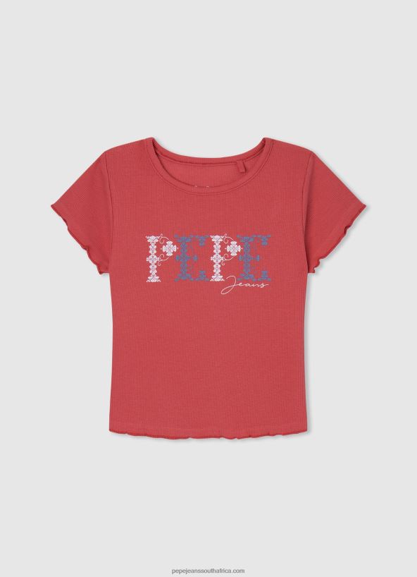 studio_red_ribbed_cotton_shirt_pepe_jeans_l20f2f1420_girl.jpg Studio Red Ribbed Cotton Shirt Pepe Jeans L20F2F1420 Girl - Image 1