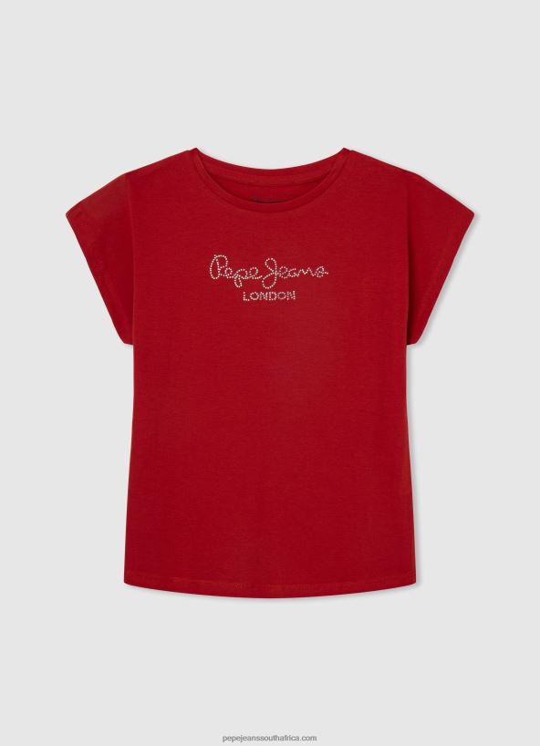 Studio Red Strass Logo Cotton T-Shirt Pepe Jeans L20F2F1450 Girl - Image 1