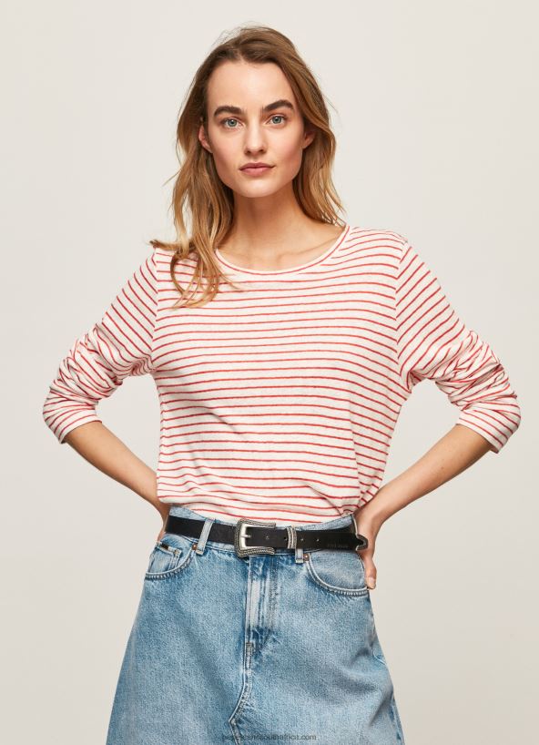 studio_red_striped_long_sleeved_t_shirt_pepe_jeans_l20f2f395_women.jpg Studio Red Striped Long Sleeved T-Shirt Pepe Jeans L20F2F395 Women - Image 1