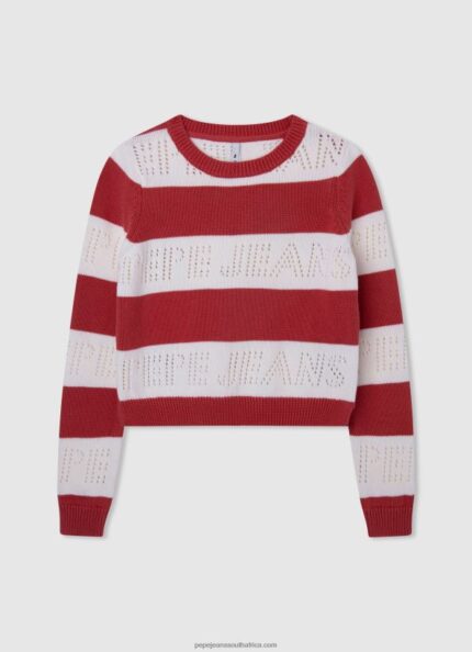 Studio Red Striped Print Cotton Jersey Pepe Jeans L20F2F1402 Girl
