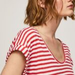Studio Red Striped Print T-Shirt Pepe Jeans L20F2F446 Women