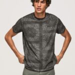 Washed Black Bandana Print Cotton T-Shirt Pepe Jeans L20F2F937 Men