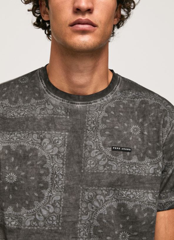 Washed Black Bandana Print Cotton T-Shirt Pepe Jeans L20F2F937 Men - Image 3