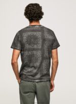 Washed Black Bandana Print Cotton T-Shirt Pepe Jeans L20F2F937 Men - Image 4