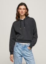 Washed Black Cotton Hoodie Pepe Jeans L20F2F281 Women