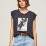 Washed Black Photo Print T-Shirt Pepe Jeans L20F2F388 Women
