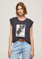 Washed Black Photo Print T-Shirt Pepe Jeans L20F2F388 Women