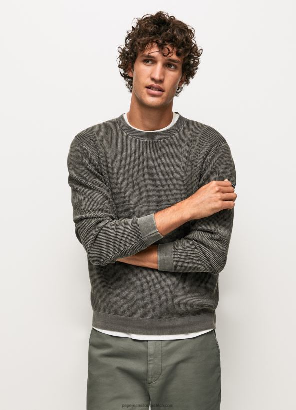 washed_black_waffle_knit_cotton_jersey_pepe_jeans_l20f2f854_men.jpg Washed Black Waffle Knit Cotton Jersey Pepe Jeans L20F2F854 Men - Image 1