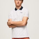 White All-Over Print Pique Polo Shirt Pepe Jeans L20F2F1094 Men