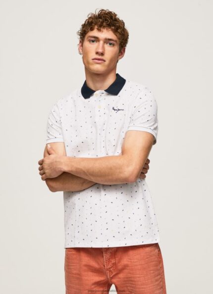 White All-Over Print Pique Polo Shirt Pepe Jeans L20F2F1094 Men