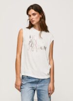 White Armhole Sleeves Logo T-Shirt Pepe Jeans L20F2F418 Women - Image 3