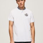White Baseball Collar Pique Polo Shirt Pepe Jeans L20F2F1087 Men