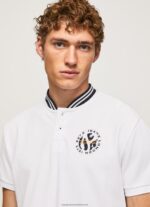 White Baseball Collar Pique Polo Shirt Pepe Jeans L20F2F1087 Men - Image 3