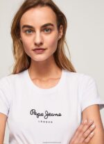 White Basic Logo T-Shirt Pepe Jeans L20F2F416 Women - Image 3