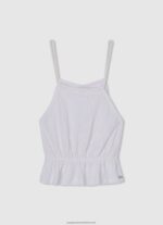 White Cotton Off-Shoulder T-Shirt Pepe Jeans L20F2F1440 Girl - Image 4