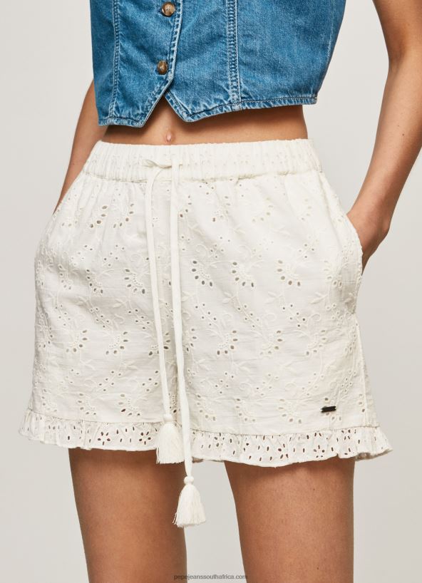 White Cotton Shorts With Openwork Details Pepe Jeans L20F2F534 Women - Image 3