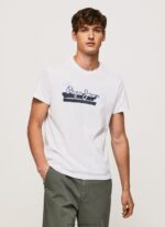 White Cotton T-Shirt With Brushes Logo Pepe Jeans L20F2F930 Men