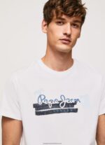 White Cotton T-Shirt With Brushes Logo Pepe Jeans L20F2F930 Men - Image 3