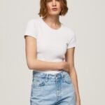 White Cotton T-Shirt With Logo Pepe Jeans L20F2F404 Women