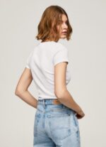 White Cotton T-Shirt With Logo Pepe Jeans L20F2F404 Women - Image 4