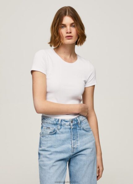 White Cotton T-Shirt With Logo Pepe Jeans L20F2F404 Women