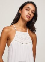 White Dress With Embroidered Details Pepe Jeans L20F2F219 Women - Image 4