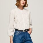 White Embroidered Cotton Dobby Blouse Pepe Jeans L20F2F343 Women