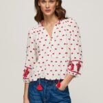 White Embroidered Cotton Dobby Blouse Pepe Jeans L20F2F345 Women