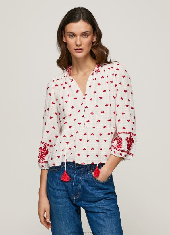white_embroidered_cotton_dobby_blouse_pepe_jeans_l20f2f345_women.jpg White Embroidered Cotton Dobby Blouse Pepe Jeans L20F2F345 Women - Image 1