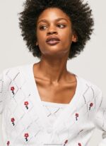 White Embroidered Flower Cotton Cardigan Pepe Jeans L20F2F231 Women - Image 3